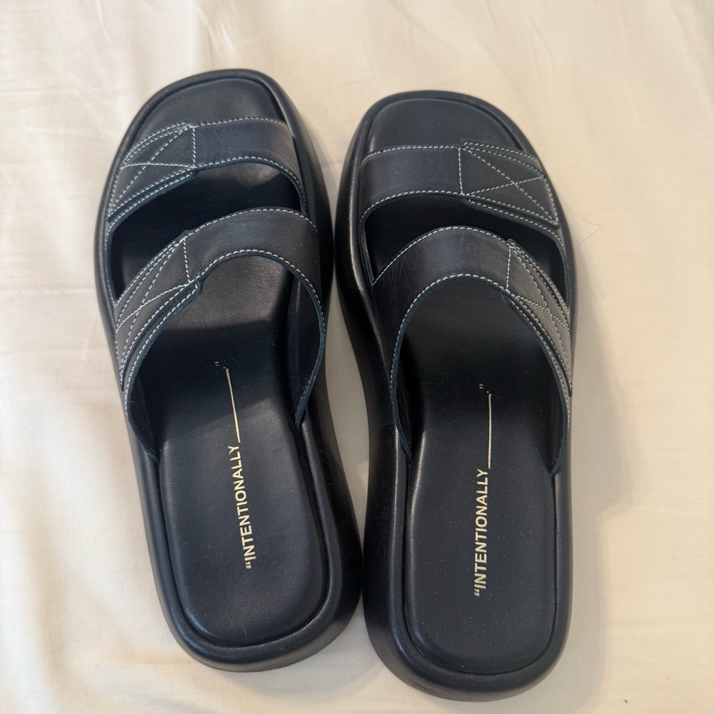 Intentionally Blank black leather Slide Sandals size 40